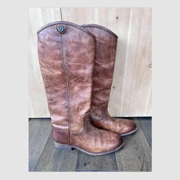 Frye Melissa Button Riding Tall Boots Cognac Brown Size 6 Classic Leather - Picture 3 of 8